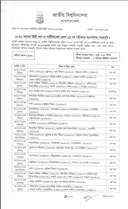 NU Degree 2nd year exam update routine 2024