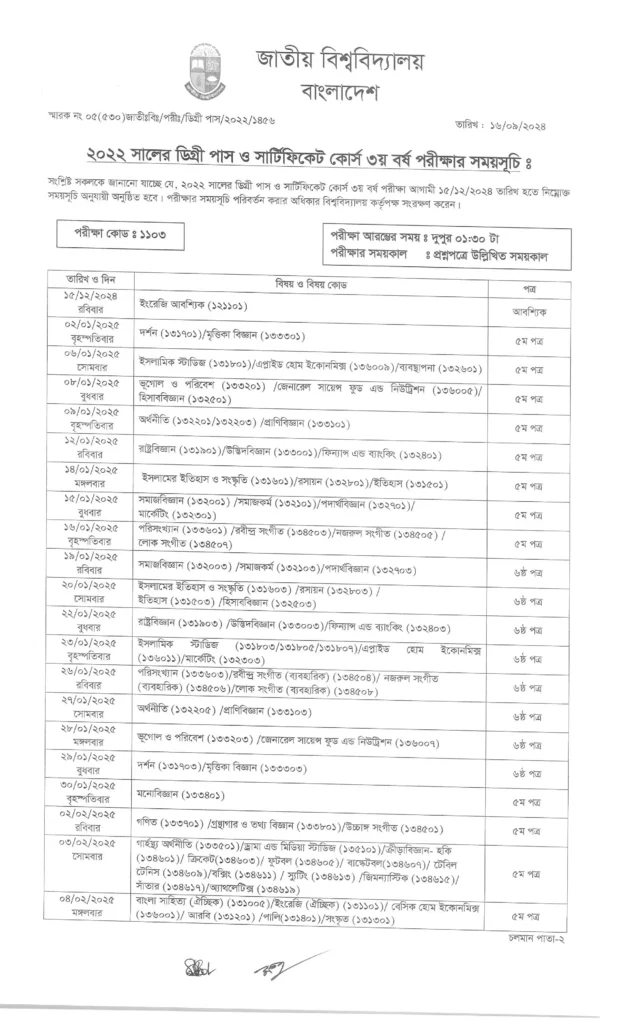 NU Degree 3rd Year Routine 2024