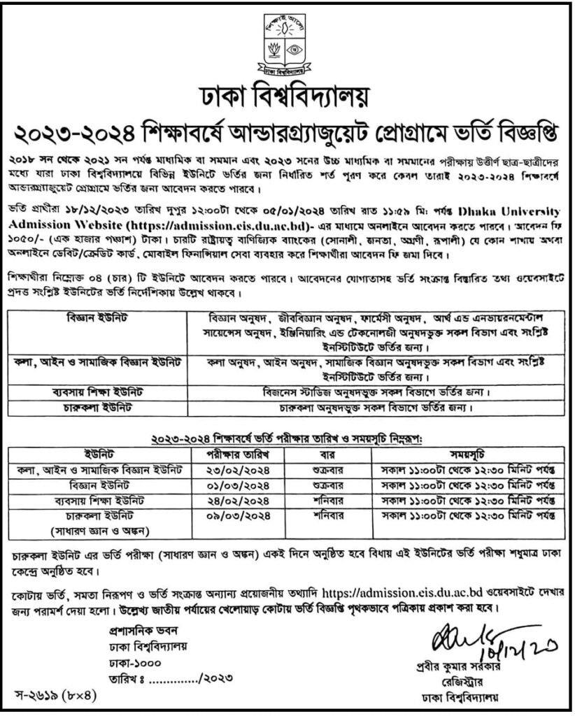 Dhaka University Admission 2024-2025